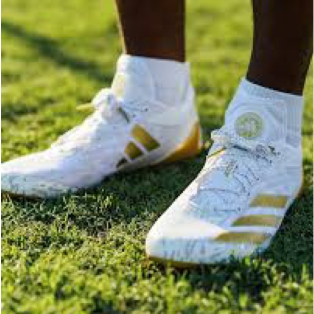 Adidas White and Gold Athletic Cleats